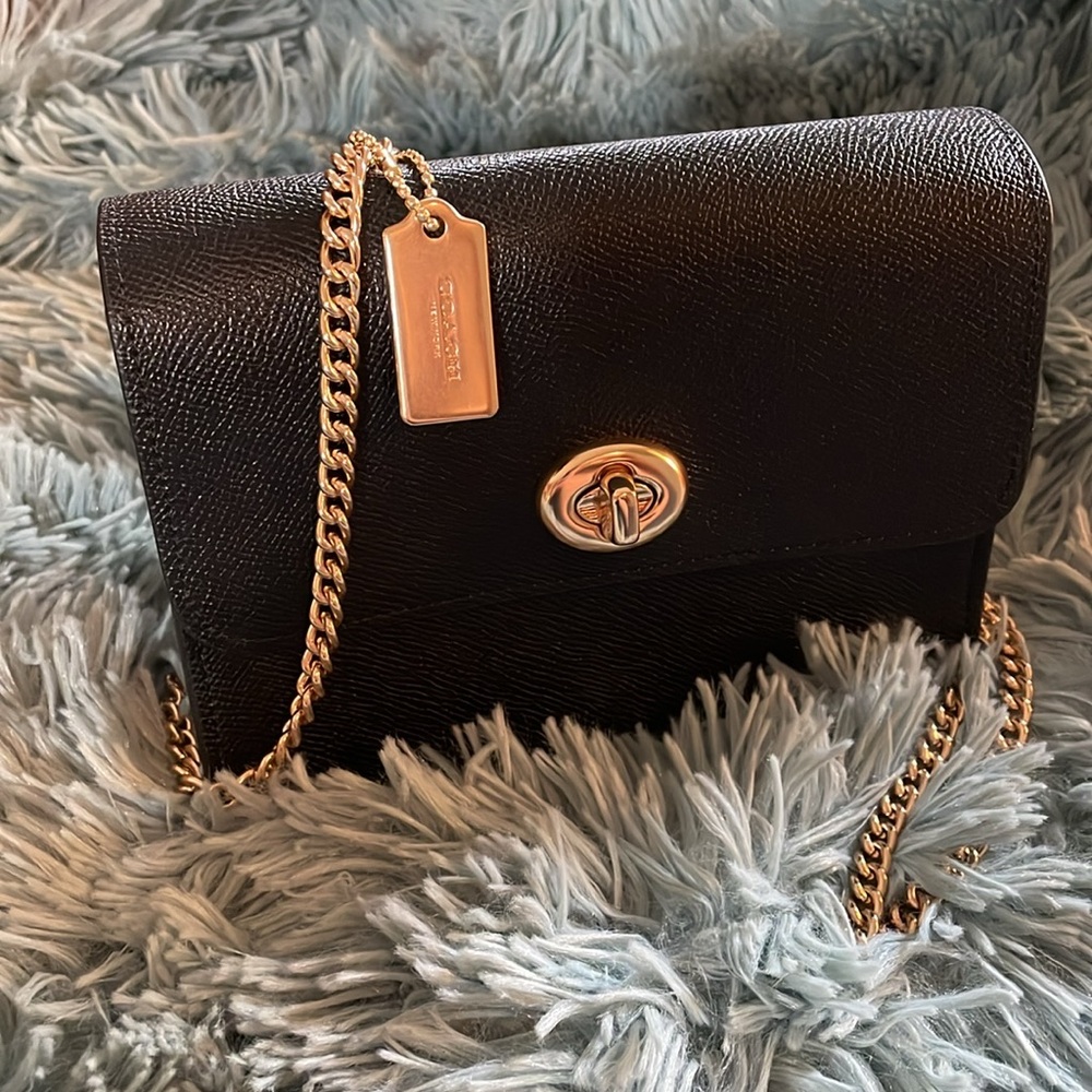 Coach Black Crossbody Bag with Gold Chain - Picture 2 of 9